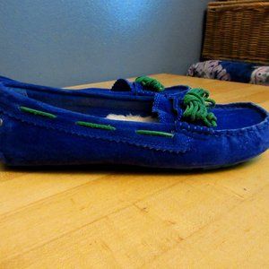 UGG Meena Slippers Royal Blue Suede w/Green ties wms sz 7 eu-38